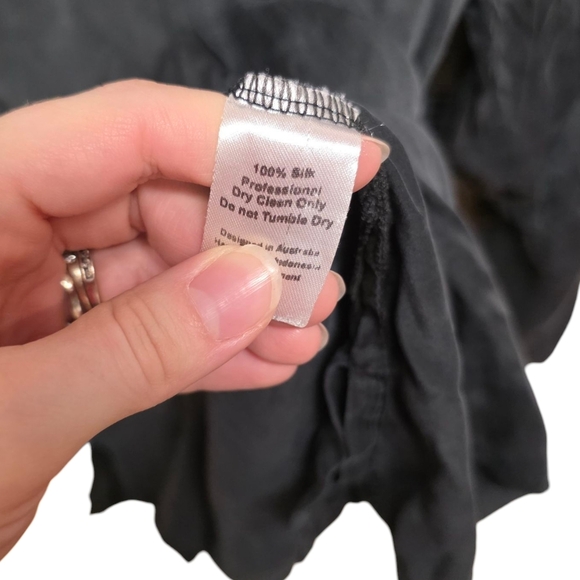 Posse Black 100% Silk Slit Sleeve Button-Up Shirt M - Picture 3 of 4